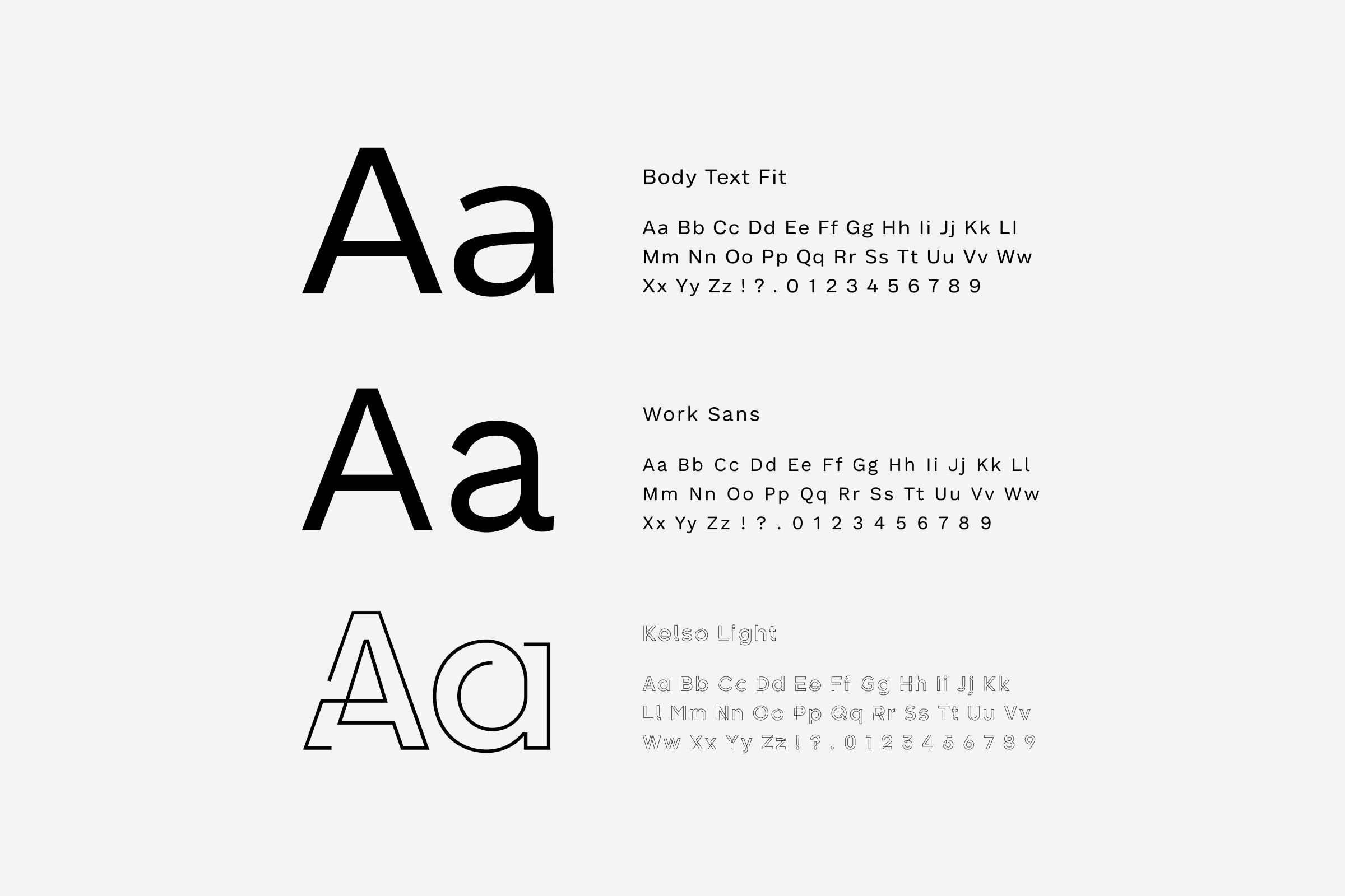 Two outstanding typefaces Body Text and Work Sans unite the brand identity of Fairway Asset Management